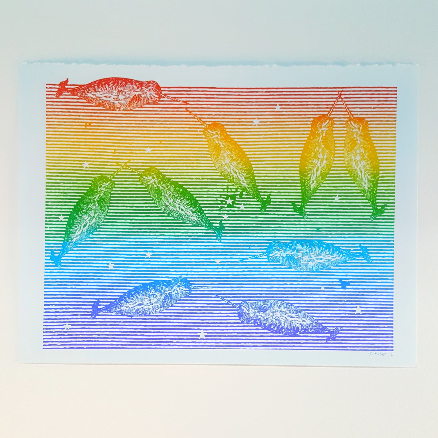 Joel Alter: Rainbow Narwhals Print