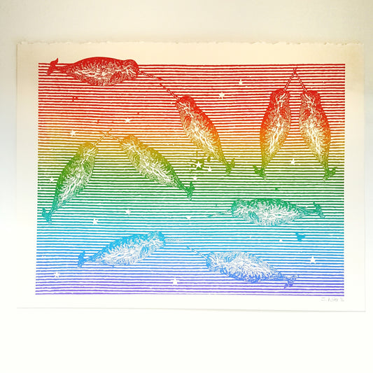 Joel Alter: Rainbow Narwhals Print