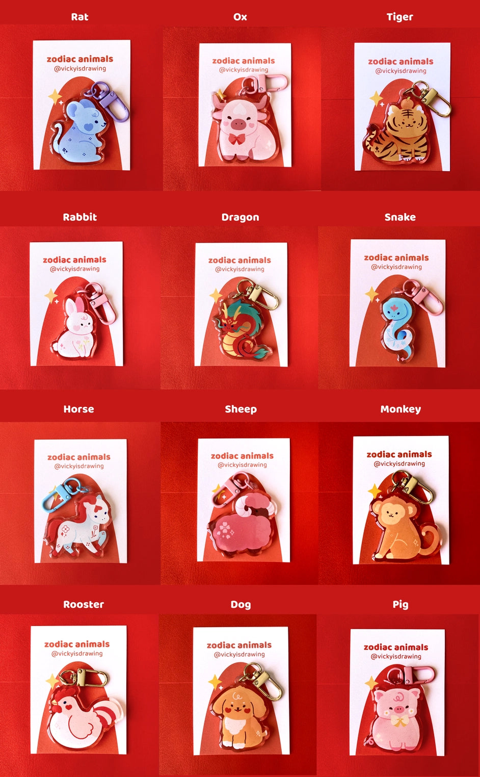 vickyisdrawing: Chinese Zodiac Keychains
