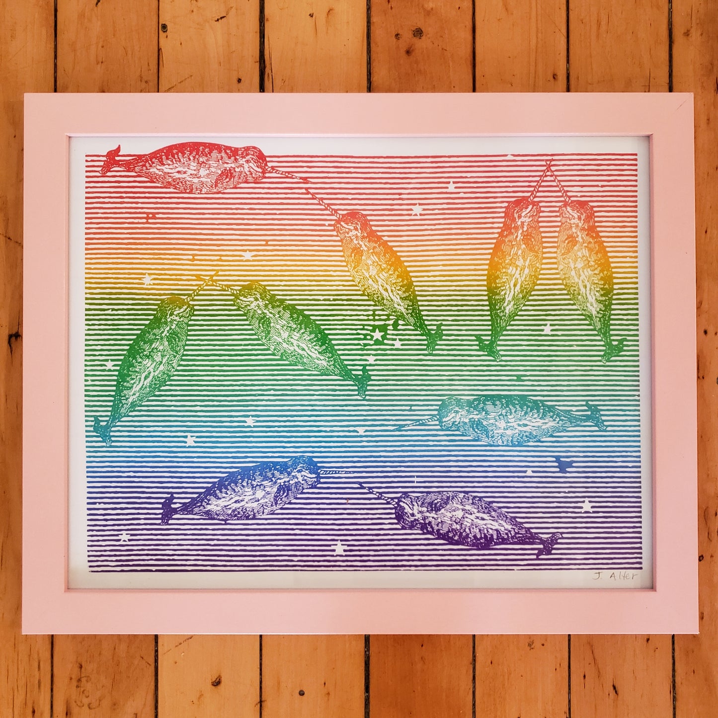 Joel Alter: Rainbow Narwhals Print