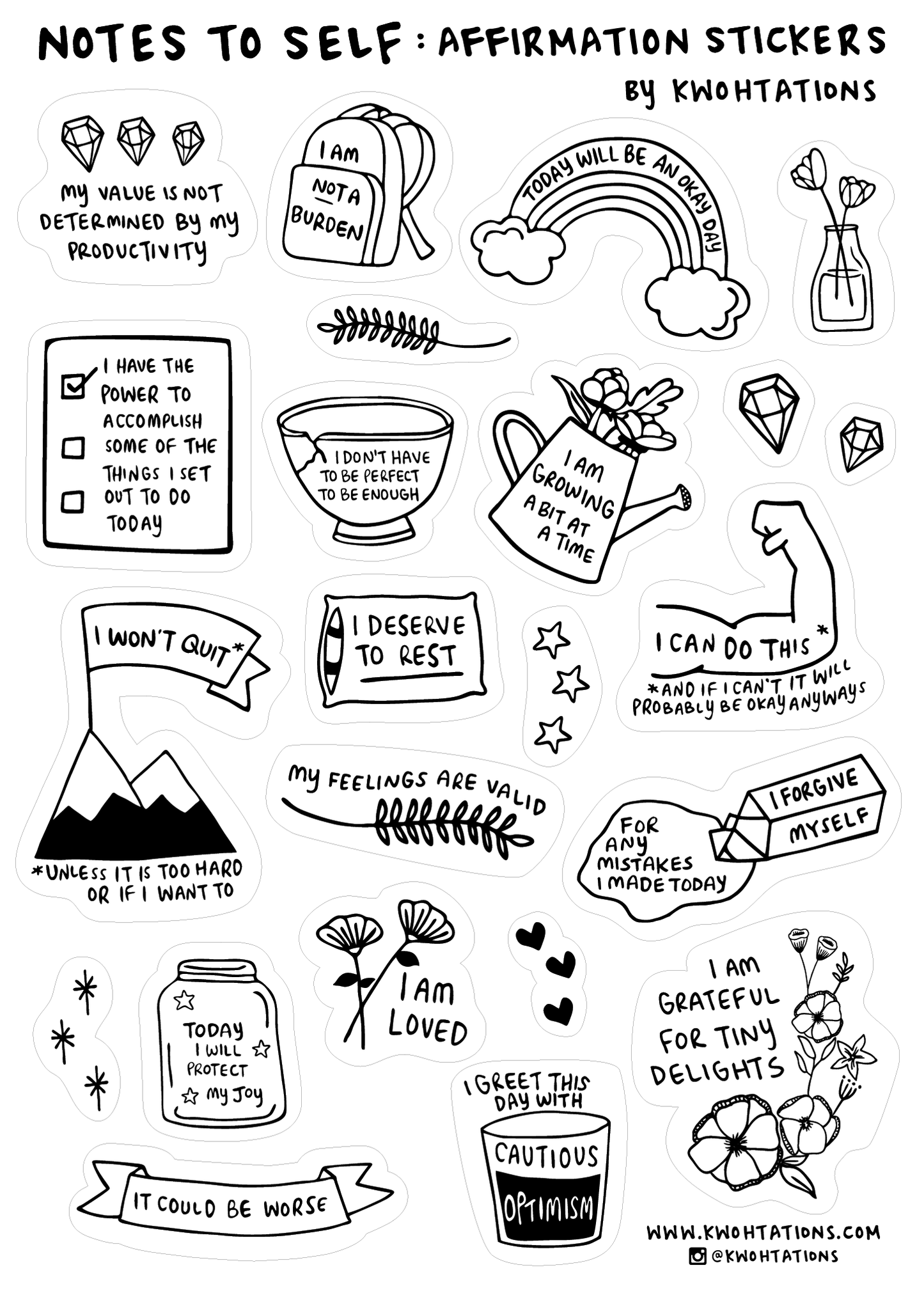 Kwohtations: Notes to Self Sticker Sheets