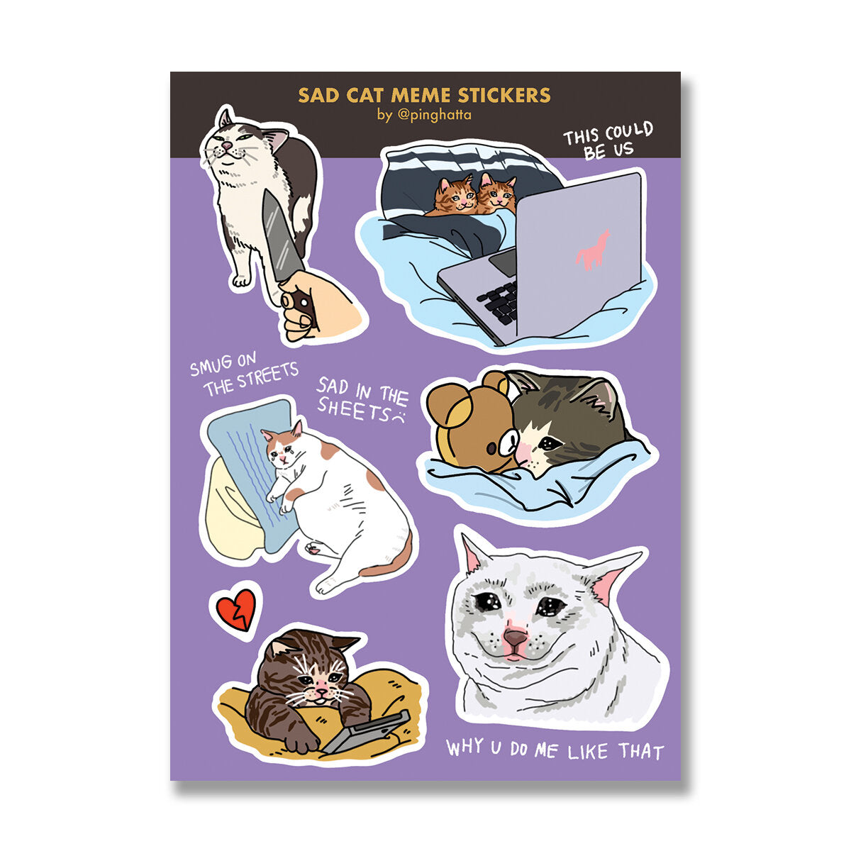 Ping Hatta: Cat Meme Sticker Sheets
